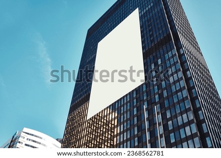 City building, mockup space and billboard, commercial product or logo design advertising. Empty poster for brand marketing, multimedia and communication with announcement, urban and banner outdoor