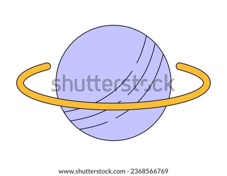 Solar system planet flat line color isolated vector object. Celestial body with ring. Editable clip art image on white background. Simple outline cartoon spot illustration for web design