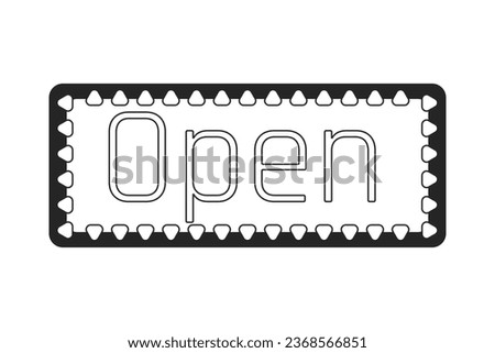 Neon open singboard flat monochrome isolated vector object. Welcome. Inviting visitors. Editable black and white line art drawing. Simple outline spot illustration for web graphic design