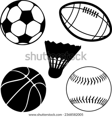 Sports Balls Silhouette Vector on white background
