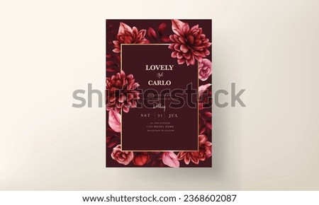 beautiful maroon flower and leaves wedding invitation template Royalty-Free Stock Photo #2368602087