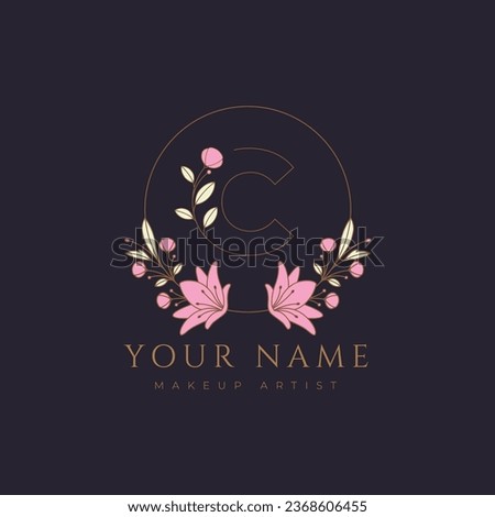 makeup artist flower feminine cosmetics business salon hairstyle logo design vector graphic illustration