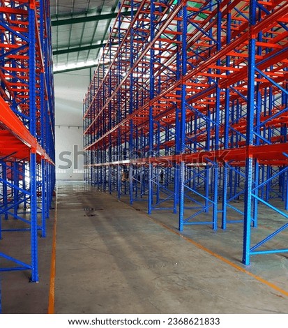 multi-level iron shelves for storing stock of production goods in a warehouse that is neatly and orderly arranged