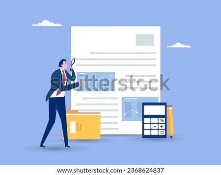 Financial statement, preparation of reports. Concept of financial report, digital accounting, audit and financial research, accounting report. Vector illustration in flat design Royalty-Free Stock Photo #2368624837
