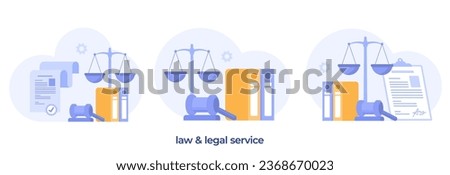 law firm and legal services concept, lawyer consultant, justice, judgment, flat illustration vector banner template website Royalty-Free Stock Photo #2368670023