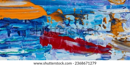 Hand drawn digital color painting abstract art panorama background colorful texture crafted with blue colors