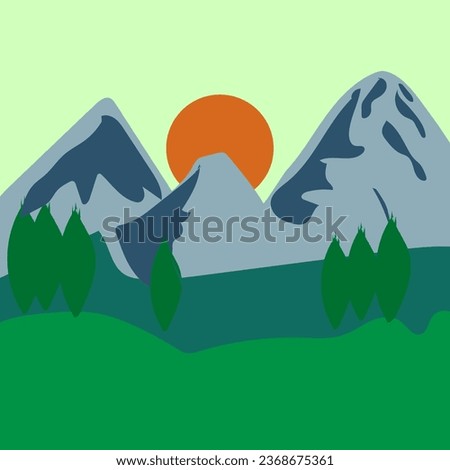 Clip Art of Forest Peaks, Mountains, Illustration Mountains and green trees