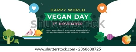 World vegan day background. World vegetarian day background. Happy world vegan day celebration. November 1. Vector illustration. Poster, Banner, Flyer, Greeting Card, Post, Template. Fresh vegetables.
