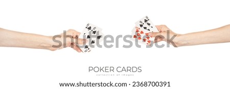 Playing cards in hand isolated on white background. High quality photo