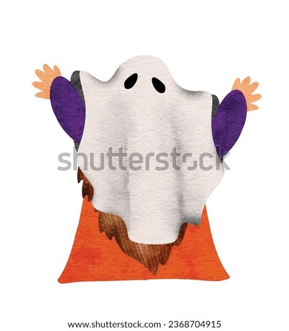 Creepy Ghost, Halloween Gnome, vector illustration. Creepy and Cute Watercolor clip art element, on transparent background. Perfect for invitation, card, poster, banner,  decorations
