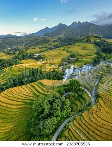 Aerial view of rice field or rice terraces , Sapa, Vietnam. Y Linh Ho village, Ta Van valley Royalty-Free Stock Photo #2368705535