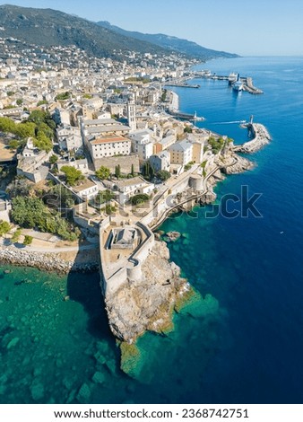 Aerial view of Bastia, its CItadele and its harbour on Corse island, France Royalty-Free Stock Photo #2368742751