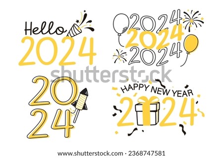 2024 new year festival illustration, Happy new year, design for poster, banner, greeting and new year 2024 celebration, Vector illustration
