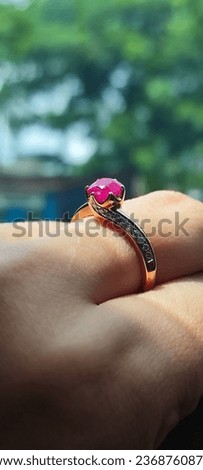 Beautiful Unheated Rose Gold Ruby Ring With Diamond (July Birthstone) Royalty-Free Stock Photo #2368760875