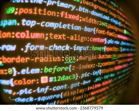 Software developer programming code on computer. Data optimization. Modern technologies, web cascading design. Technology concept hex code digital background. Coding hacker concept. Modern tech