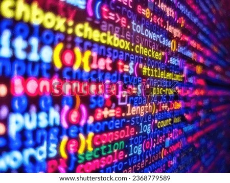Unsecured and dangerous  code. Developer working on websites codes in office. Software developer screen background- source code script. Monitor photo. Monitor closeup of function source code