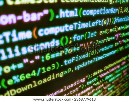 Software source code. Coding cyberspace concept. Script on computer with source code Ã¢â‚¬â€œ screen of software developer. Computer code language on a screen with shallow depth of field