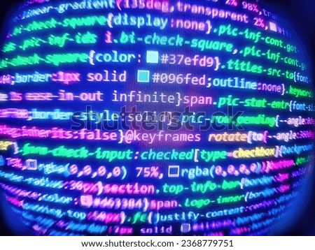 Developer working on software codes in office. The concept of the programmer's work. Programmer developer screen. Monitor photo. Screen of web developing javasc. Programming code abstract laptop