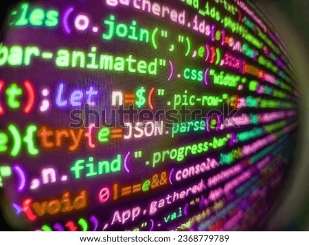 Notebook closeup photo. Programming developer code. Abstract computer script  code. Source abstract algorithm concept. Computer code on laptop (web developing). Digital binary computer code