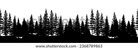 Evergreen trees forest silhouette. Seamless border. vector illustration Royalty-Free Stock Photo #2368789863