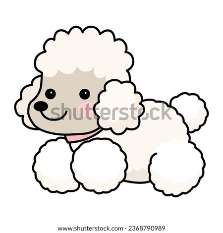 Poodle puppy in kawaii style - hand drawn vector illustration. Flat color design.