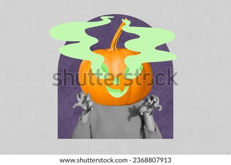 Costume halloween vegetable pumpkin mask festival halloween holiday collage illustration roar angry spirit isolated on gray background