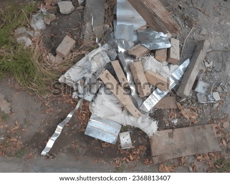 Pieces of wood at a construction site. Top view