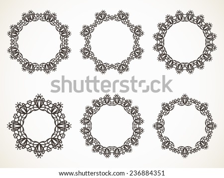 Ornamental calligraphic round frame Vector set