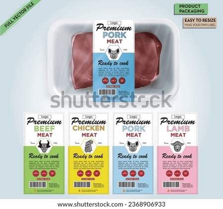 Meat Label,Meat box packaging, Cow meat, label for print, Cow meat box labaling, Label and packaging, barcode label, package design, price label, vector packgaing design, Box mockup, free mockup