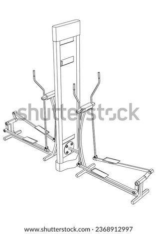 Elliptical bike. Gym equipment on white background vector illustration. Different fitness equipment for muscle building. Workout and training concept.