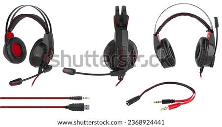 computer wired headphones on a white background in insulation