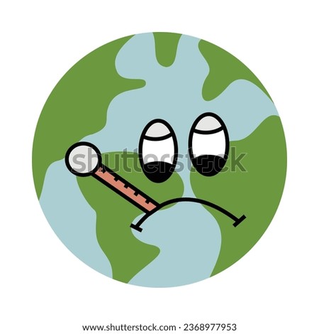 Planet earth with thermometer kawaii character icon vector illustration design. Planet earth is in a fever. Poster elements caring for the environment, global warming