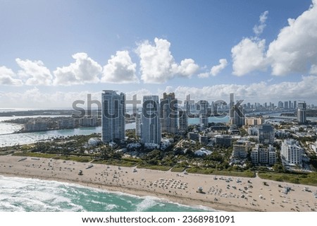 Aerial shot over South Beach Miami Florida