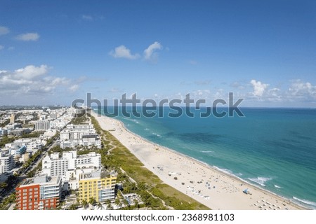 Aerial shot over South Beach Miami Florida
