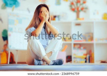 
Worried and Stressed Kindergarten Teacher Feeling Overwhelmed. Desperate anxious preschool tutor feeling frustrated 
 Royalty-Free Stock Photo #2368996759