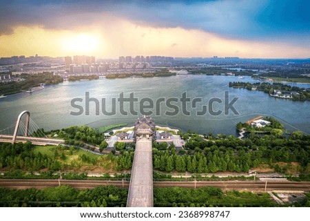 Aerial photography of Didang Lake CBD city architectural landsca