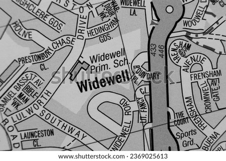 Widewell, Devon, England, United Kingdom atlas map town name in black and white