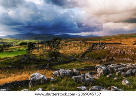 Beautiful view over the Yorkshire Dales at the Winskill Stones near Settle Royalty-Free Stock Photo #2369045759