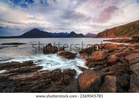 The rocky beach at Elgol on the Isle of Skye in Scotland Royalty-Free Stock Photo #2369045781