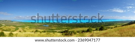 Stunning view on the Shark channel and Deva's fields from a high point. West coast of New Caledonia main island Royalty-Free Stock Photo #2369047177