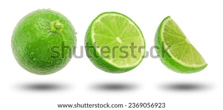 Set of lime has water drop with slices isolated on white background. Royalty-Free Stock Photo #2369056923