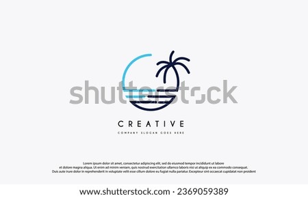 Beach logo design with coconut tree vector illustration. Beach holiday flat logo isolated on white background