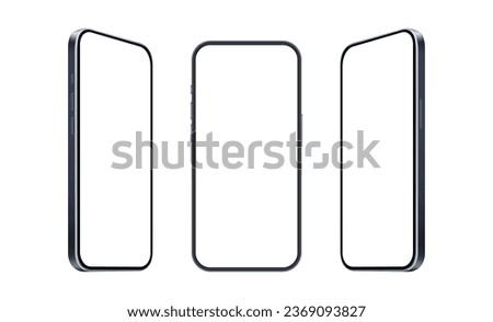Modern Smartphones Set, Blank Screens, Front, Side View, Isolated on White Background. Vector Illustration