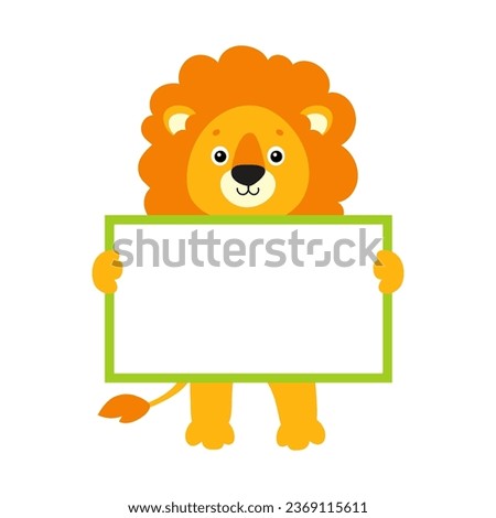 Cute cartoon character holding white blank poster. With place for text. Vector illustration.