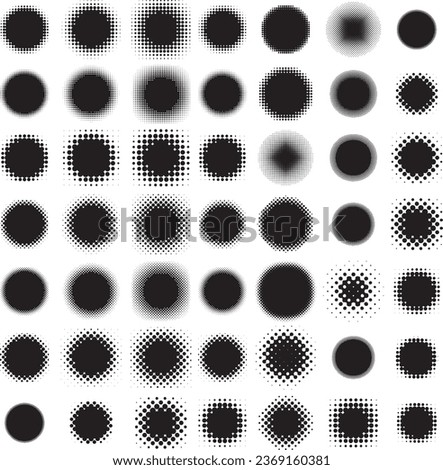 Collection of Round halftone shapes, ideal for logos, icons, retail advertisements and other design projects. Royalty-Free Stock Photo #2369160381