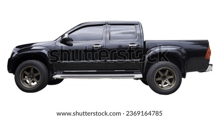 Beautiful black pickup truck with mag wheel is isolated on white background with clipping path. Front view photo Royalty-Free Stock Photo #2369164785