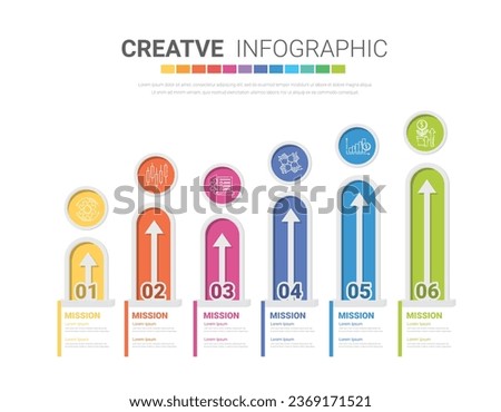 Infographic design with 6 options for business concept. Can be used for presentations banner, workflow layout, process diagram, flow chart, info graph. EPS Vector.