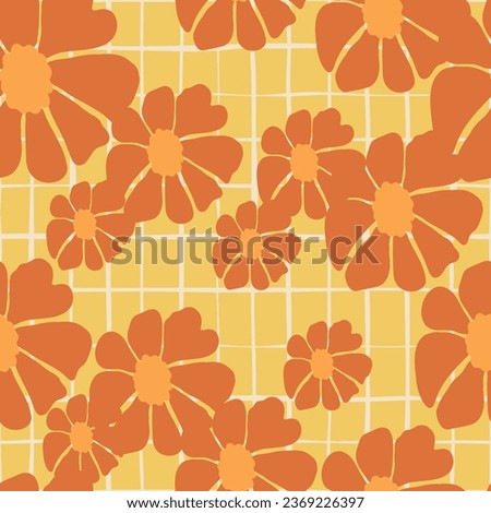 Retro groovy flowers seamless pattern. Vintage floral background. Abstract stylized botanical wallpaper. Design for fabric, textile print, wrapping paper, fashion, interior, cover, illustration