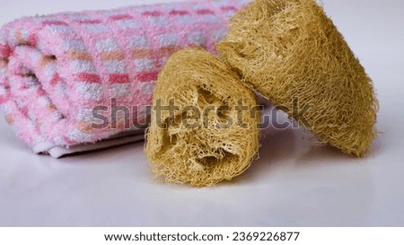 Eco friendly loofahs sponges, zero waste. Sustainable bathroom and lifestyle, plastic-free and eco-friendly concept