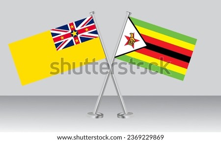 Crossed flags of Niue and Zimbabwe. Official colors. Correct proportion. Banner design
